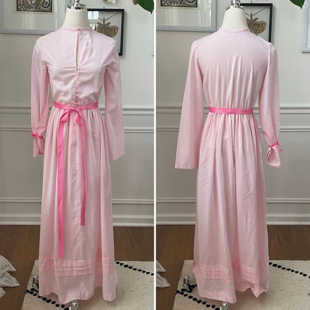 Vintage Sexy Sweet Keyhole Front Midi Dress Pink Dot XS